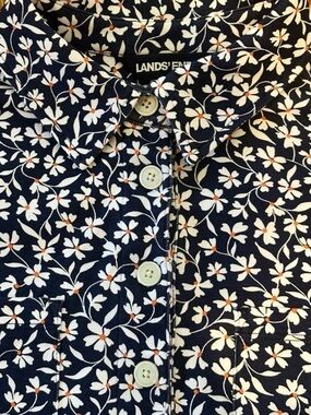 Lands' End Navy Floral Button-Up Top with Orange Accents